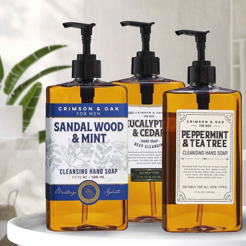 Body Prescriptions Crimson & Oak Men's Deep Cleansing Hand Soap with Pump Dispenser, 17 Fl Oz (Pack of 3), Multi