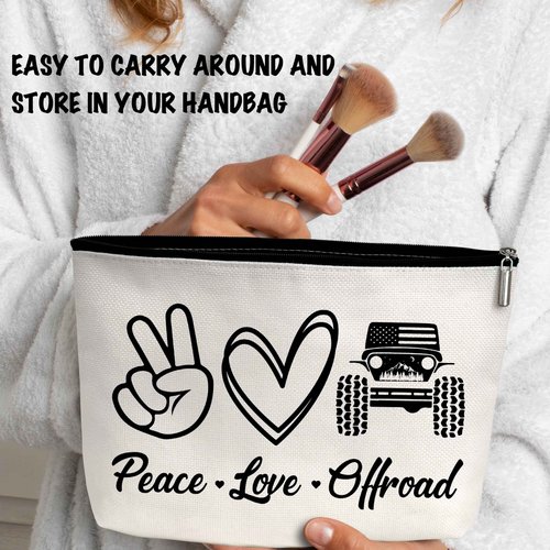 ONDTOM Peace Love Offroad Makeup Bag, Offroad Lover Gifts Cosmetic Pouch for Women, Small Travel Toiletry Zipper Bag - B01