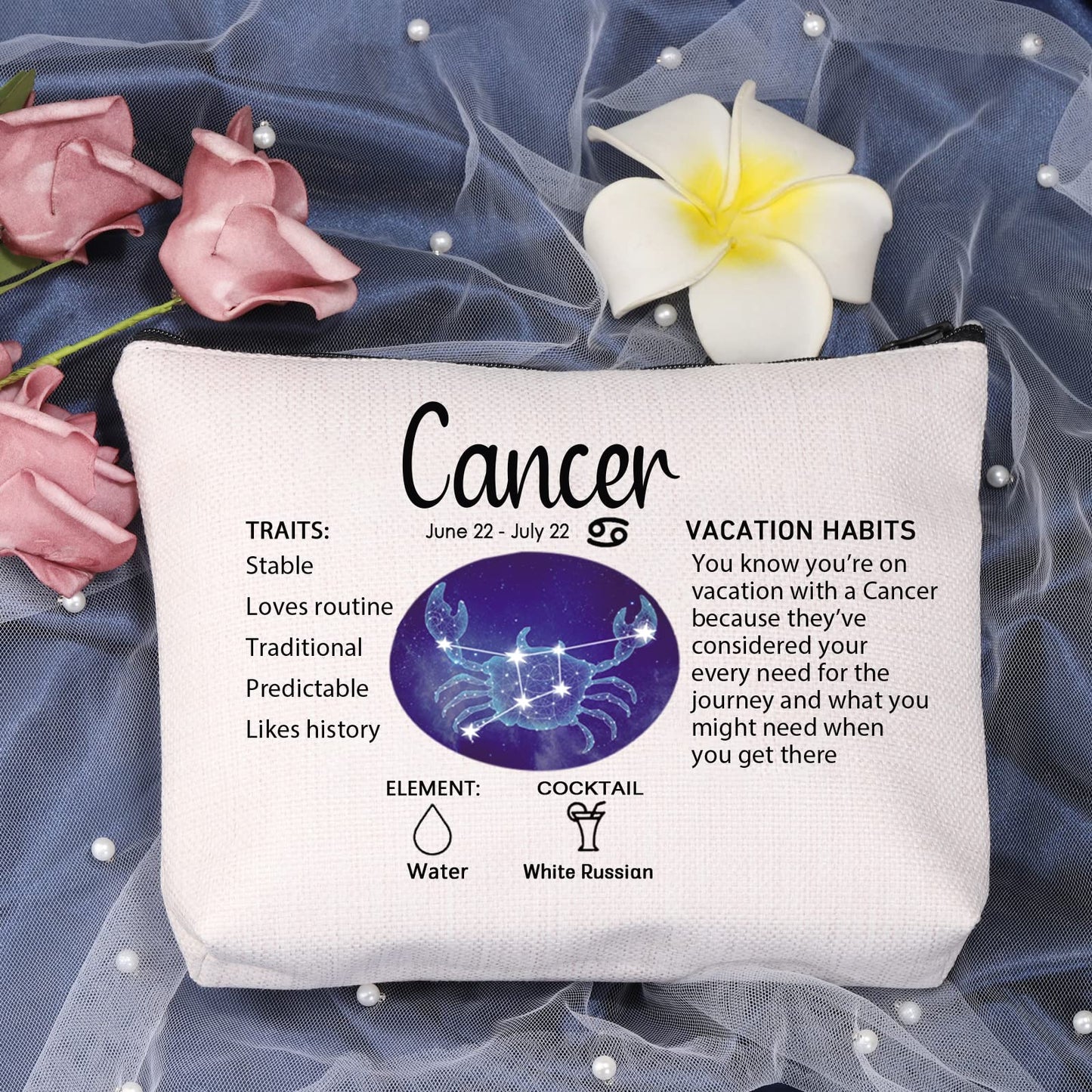 LEVLO 12 Constellation Travel Toiletry Bags 12 Zodiac Cosmetic Makeup Bag Christmas Mother's Day Birthday Gifts(Cancer)