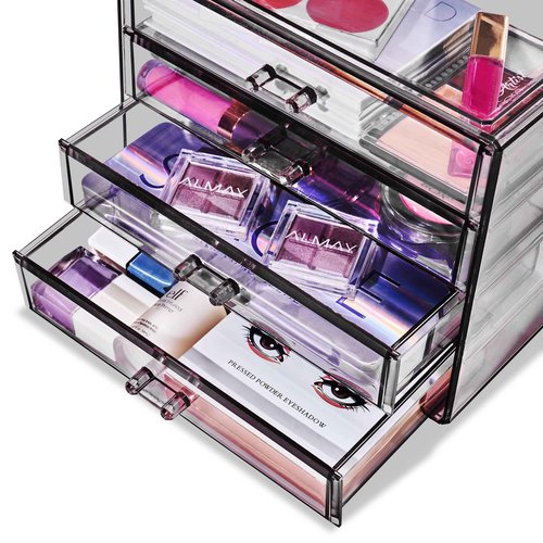Sorbus Makeup Organizer - 4 Drawer Acrylic Make Up Organizers and Storage for Cosmetics, Jewelry, Beauty Supplies, Clear Makeup Organizer for Vanity, Girl's Room, College Dorm, Counter, Bathroom Sinks