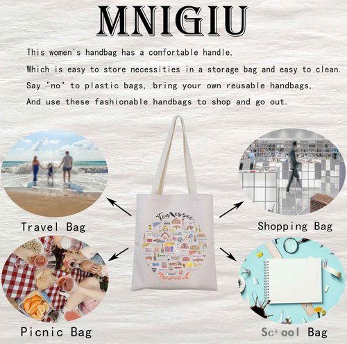 MNIGIU TN State Tote Bag Gift for TENN Lovers TN Travel Gift (Tennessee State Tote)