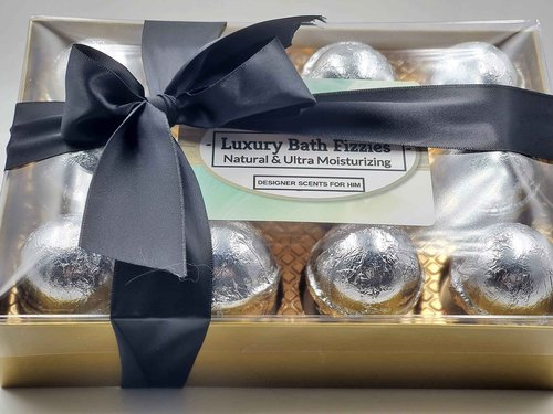 Spa Pure Designer Bath Bombs - for Men, Natural, Organic, large bathbombs, 12 Designer Scents for Men, Elegant Bath Bomb Gift Set (2.5 oz each)