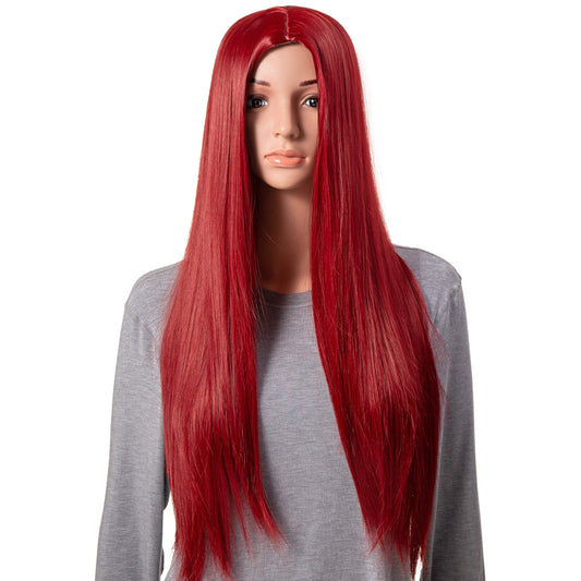 Onedor 30 Inches Long Straight Red Synthetic Hair Women Full Head Cosplay Wig with Wig Cap (T1557 - Red)