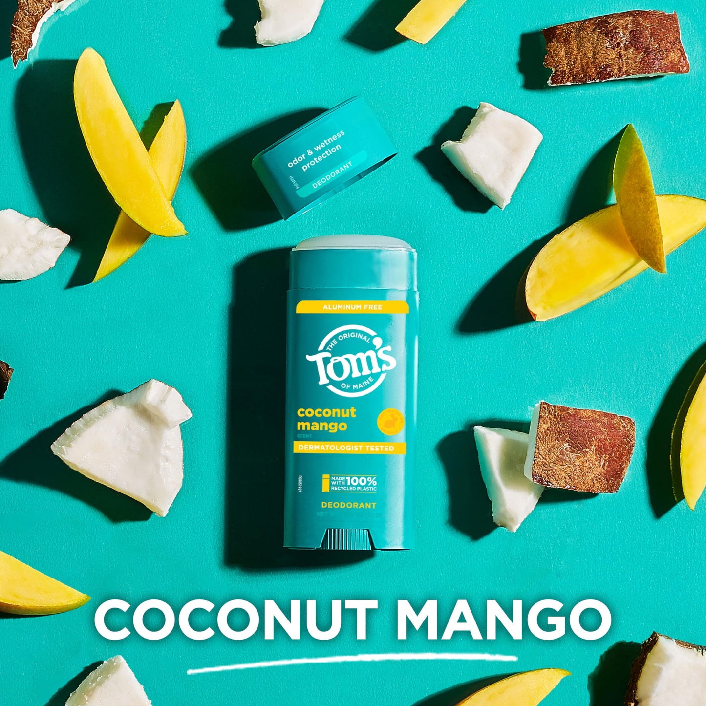 Tom’s of Maine Coconut Mango Aluminum Free Natural Deodorant For Women & Men | Goes on Clear | Odor & Wetness Protection | Naturally Derived and Moisture-Locking Ingredients | 3.25 oz