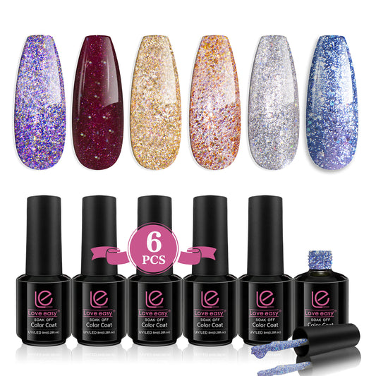 le love easy Gel Nail Polish Kit, 6x8 ml Glitter - Thumping Heart, Sparkly Shiny Nail Polish Set, Long Lasting, Shimmery Finish, Christmas Gift