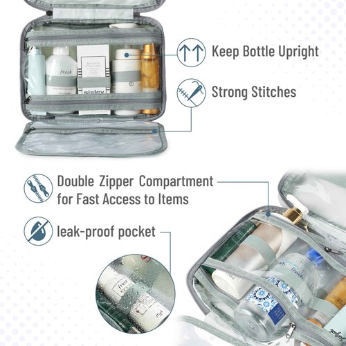 Ms. pen- Travel Toiletry Bag Organizers, Gray, Makeup Travel Bag for Toiletries with Hanging Hook, Water-Resistant, Christmas Gift