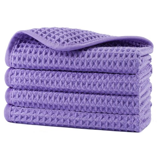 POLYTE Microfiber Lint Free Washcloth Face Towel, 13 x 13 in, 4 Pack (Waffle Weave)