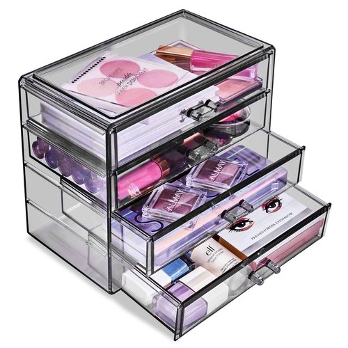 Sorbus Makeup Organizer - 4 Drawer Acrylic Make Up Organizers and Storage for Cosmetics, Jewelry, Beauty Supplies, Clear Makeup Organizer for Vanity, Girl's Room, College Dorm, Counter, Bathroom Sinks