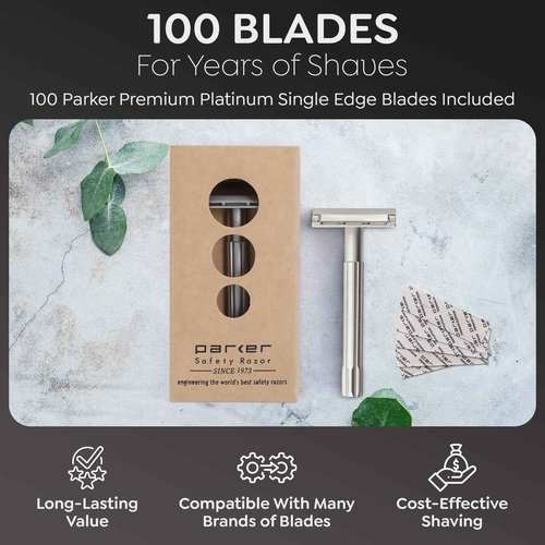 Parker Safety Razor, The SOLOEDGE – Single Edge Razor with Magnetic Head & 100 Platinum SE Blades – Precision Shaving, Reusable & Plastic-Free Razor for Men & Women