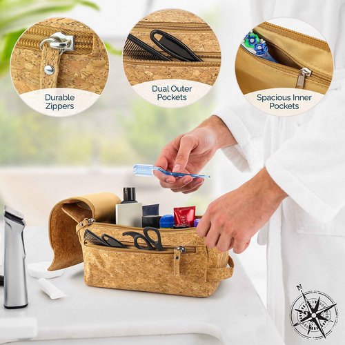 The Calling Man Denali Cork Leather Travel Toiletry Bag for Men– Waterproof Compact Dopp Kit with Hanging Design, Compartment and Dual Pockets Hygiene Bag for Toiletries