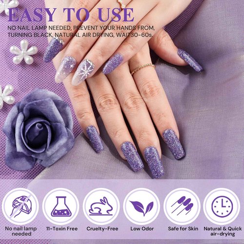EODCI Dip Powder for Nails, Purple Glitter Dipping Powder - No Needed Nail Lamp Curing - Long Lasting Dip Nail Colors - Nail Art Starter Manicure DIY at Home 1oz