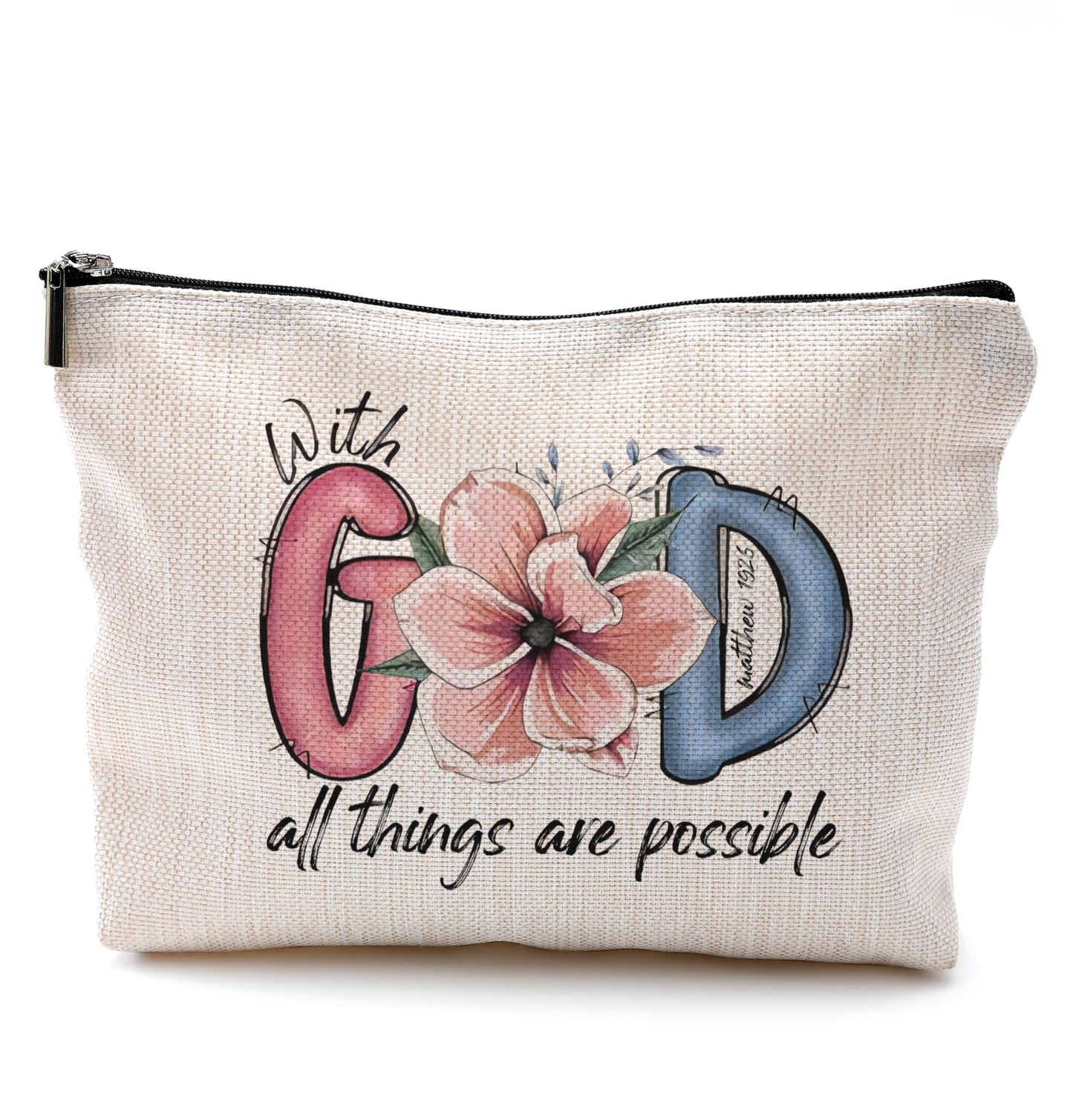 QGFM Christian Gifts for Women,Christian Makeup Bags for Women,Bible Verse Makeup Bag With Zipper,With God All Things Are Possible Cosmetic Bag