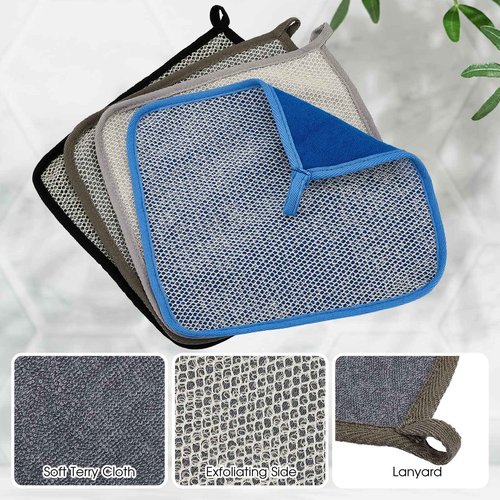 Juexica 8 Pcs Exfoliating Washcloth Men Wash Face Cloth Rustic Dual Sided Bath Washcloth 9.8 x 9.8'' Facial Scrubber Men Exfoliating Shower Towel for Body and Face (Mesh Pattern,Dark Color Series)
