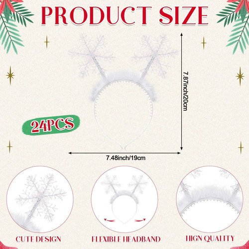 Suncalla 24 Pcs Christmas Snowflakes Headband Glitter Snow Head Boppers for Women Winter Headpiece Hair Accessories Gift (White)