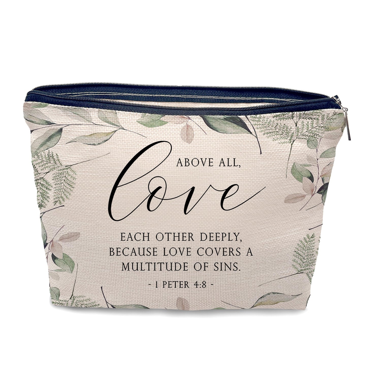 Nogrit Christian Makeup Cosmetic Bag,Bible Verse 1 Peter 4:8 Above All Love Each Other Deeply Makeup Travel Toiletry Bag,Christian Gifts for Women Faith Teen Girls Her