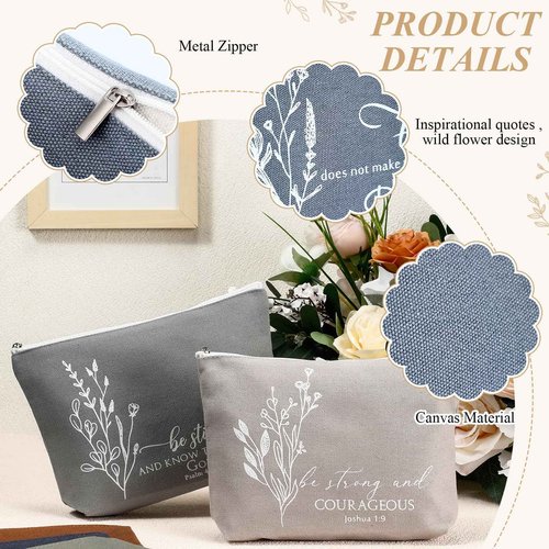 Huhumy 10 Pcs Christian Gifts for Women Bulk Religious Cosmetic Bags Inspirational Bible Verse Pencil Pouch Canvas Makeup Bags for Christmas Goodie Bag Church Favors(Morandi,Bible)