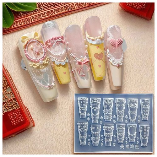 3D Cream Nail Mold Silicone Tools Lace Nails Charms Resin Molds Art for Accessories Supplies