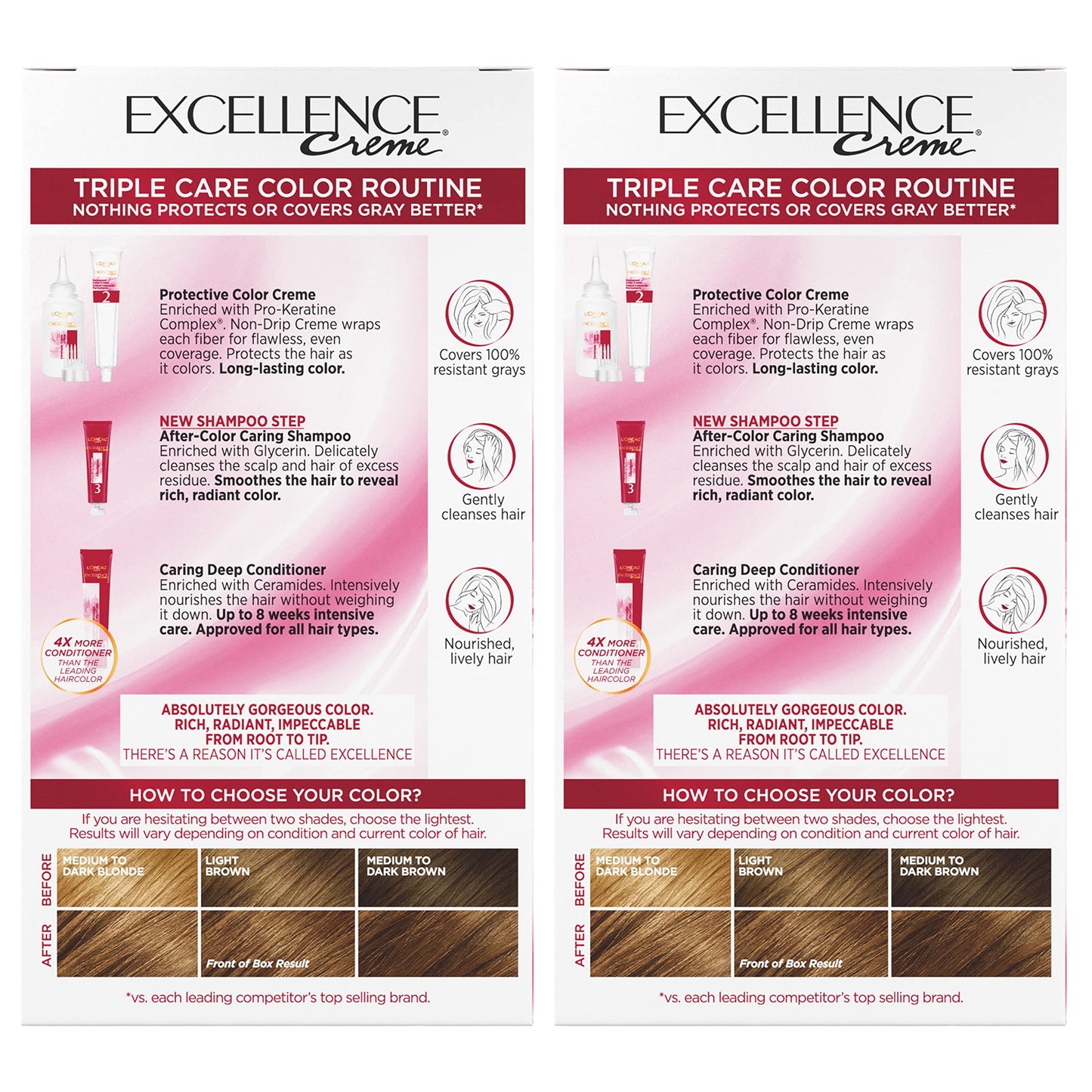 L'Oral Paris Excellence Crme Permanent Hair Color, 6G Light Golden Brown, 2 COUNT 100% Gray Coverage Hair Dye