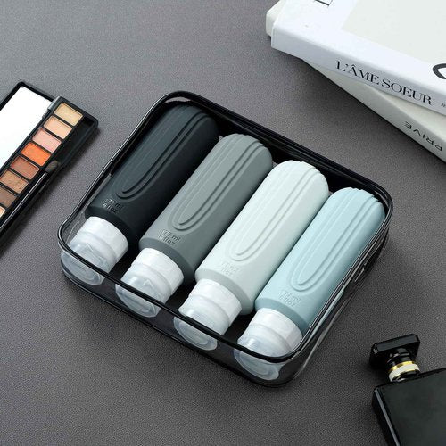 Mrsdry Travel Bottles for Toiletries, Large 6oz Oversize Containers, BPA Free Leak Proof Tubs Refillable Liquid Traveler Accessories with Toiletry Bag for Cometic Shampoo and Lotion Soap (4 Pack)