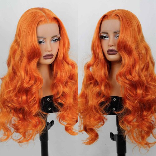 ZAVIDE Ginger Synthetic Lace Front Wig Orange Big Wave Glueless Wig Tpart 13x5x1 HD Lace Wig For Women