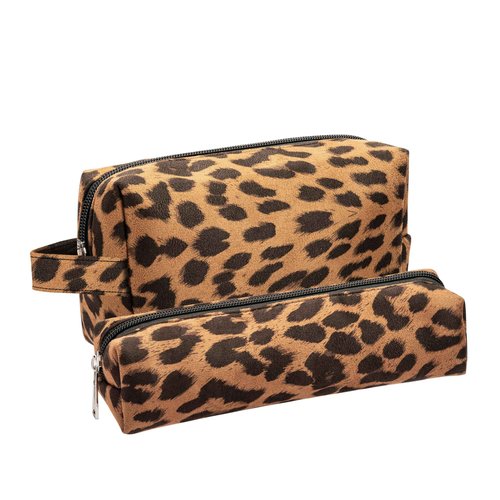 AGBIADD Makeup Bag Set, Large Capacity Cosmetic Bag and Pencil Case, Soft Material, Travel Toiletry Organizer (Brown)