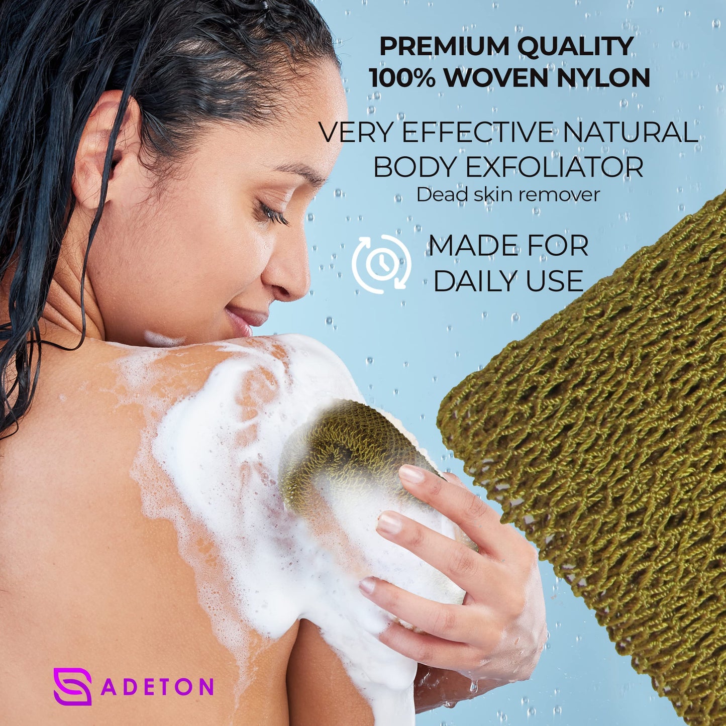 Adeton African Net Sponge, Authentic, Black Owned, Exfoliating Body Scrubber, Long Net Sponge, Body Exfoliator, Sapo, Shower Bath Accessories, Back Foot Scalp Scrub, Flat Dead Skin Remover (Dijon)