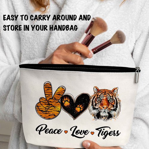 ONDTOM Tiger Print Makeup Bag, Animal Lover Gifts for Kids Women Friends, Peace Love Tigers Cosmetic Pouch, Tiger Gifts -B05