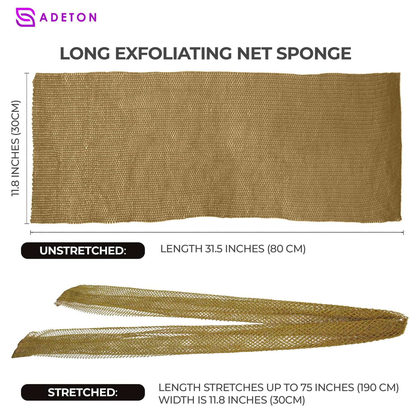 Adeton African Net Sponge, Authentic, Black Owned, Exfoliating Body Scrubber, Long Net Sponge, Body Exfoliator, Sapo, Shower Bath Accessories, Back Foot Scalp Scrub, Flat Dead Skin Remover (Dijon)