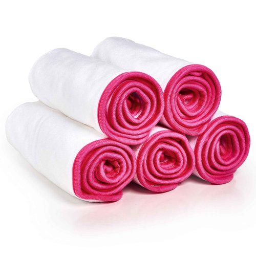 Fushay Premium Microfiber Towels - 5 Pack Ideal for Estheticians, Barbers, Salons Extra Thick, High Absorbency, Professional-Grade (White with Pink Border)