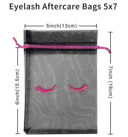 Jexila 100 Pack Lash Bags for Clients Eyelash Aftercare Black Mesh Bags Drawstring 5''X7'' Small Cosmetic Makeup Beauty Gift Bag for Women Supplies (5 x 7 Inch, Black Plus Rose)