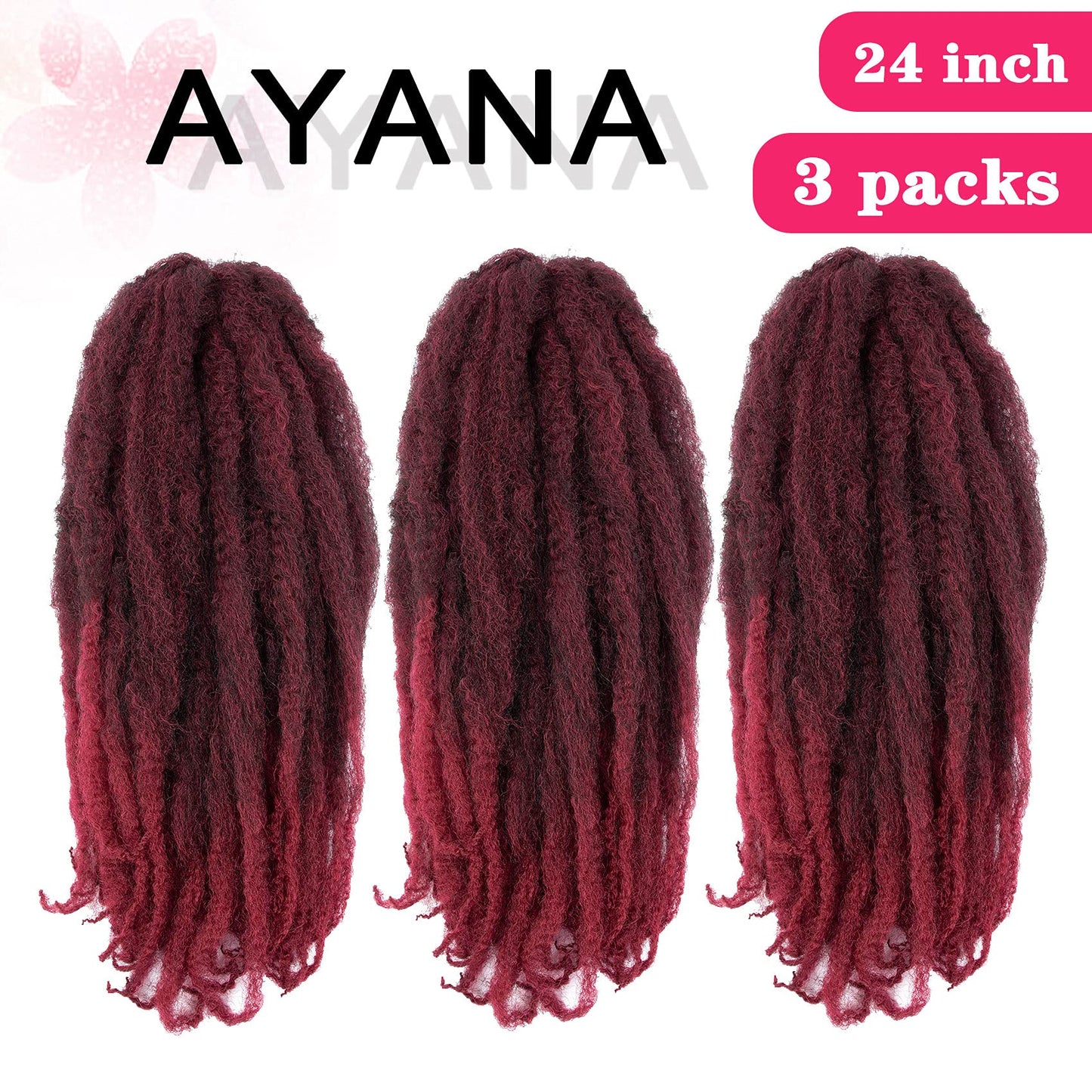 Ayana Marley Hair 3 Packs Marley Twist Braiding Hair Marley Braiding Hair For Faux Locs Crochet Hair 24Inch Long Afro Synthetic Hair Extensions (24 inch-3 pack, TBUG)