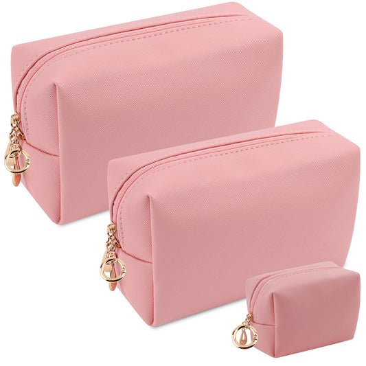 Likesing Small Makeup Bag Set, 3 Piece Preppy Nylon Travel Cosmetic Bags for Women, Mini Storage Pouch for Cosmetics Make Up Toiletry, Birthday Gift for Teen Girl (Pink, 3.5''-7.6'')