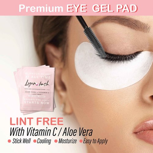 Lyon Lash Eyelash Extension Supplies 4x100 Packs - 100 Pairs Under Eye Gel Pads | 100 Disposable Mascara Brushes Wands | 100 Micro Applicators Brush | 100 Glue Ring Holder | 2 Medical Tapes