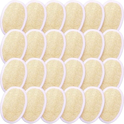 Boao 24 Pcs Loofah Pack Loofah Pads Bulk for Facial Exfoliating Body Bath Shower Mini Sponge Pads Natural Scrubber Brush for Men Women Spa and Travel