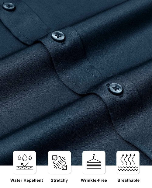 Alimens & Gentle Slim Fit Dress Shirts for Men Long Sleeve Stretch Stain Proof Wrinkle Free Button Down Shirts Formal Shirts Light Navy