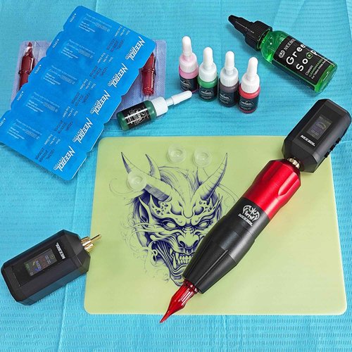 Neebol Tattoo Gun Kit - Wireless Tattoo Machine Kit with 2PCs 1600mAh Tattoo Battery with LED Digital Display, 20PCs Tattoo Cartridge Needles - Professional Tattoo Kit for Beginners Complete Set