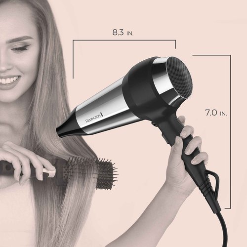Remington Impact Resistant Hair Dryer, 1875-Watt Blow Dryer with Tourmaline, Titanium & Ceramic Technology, 3 Heat, 2 Speed Settings, Cool Shot, Diffuser & Concentrator Attachments