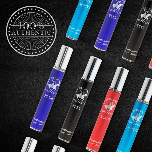 Beverly Hills Polo Club EDT Pen Spray Collection - Set of 4 Men's Fragrance Gift Set - Active, Sexy, Blaze and Blue Scent - Long-Lasting, Travel-Friendly Cologne for Men (10ml Each)