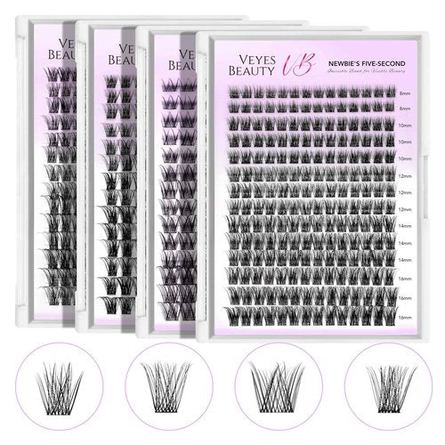 VEYESBEAUTY Lash Clusters Individual Eyelash Extensions Thin & Invisible Band DIY False Eyelashes for Self-application Newbie's Five-Second Series Wispy Lash Tray, Dreamy 8-16mm Mixed Length