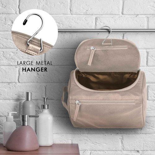 ELIZO Premium REAL Leather Toiletry Bag for Men Dopp Kitt Hanging Mens Toiletry Large TSA Toiletries Bag Shaving Grooming Bag Organizer Cream