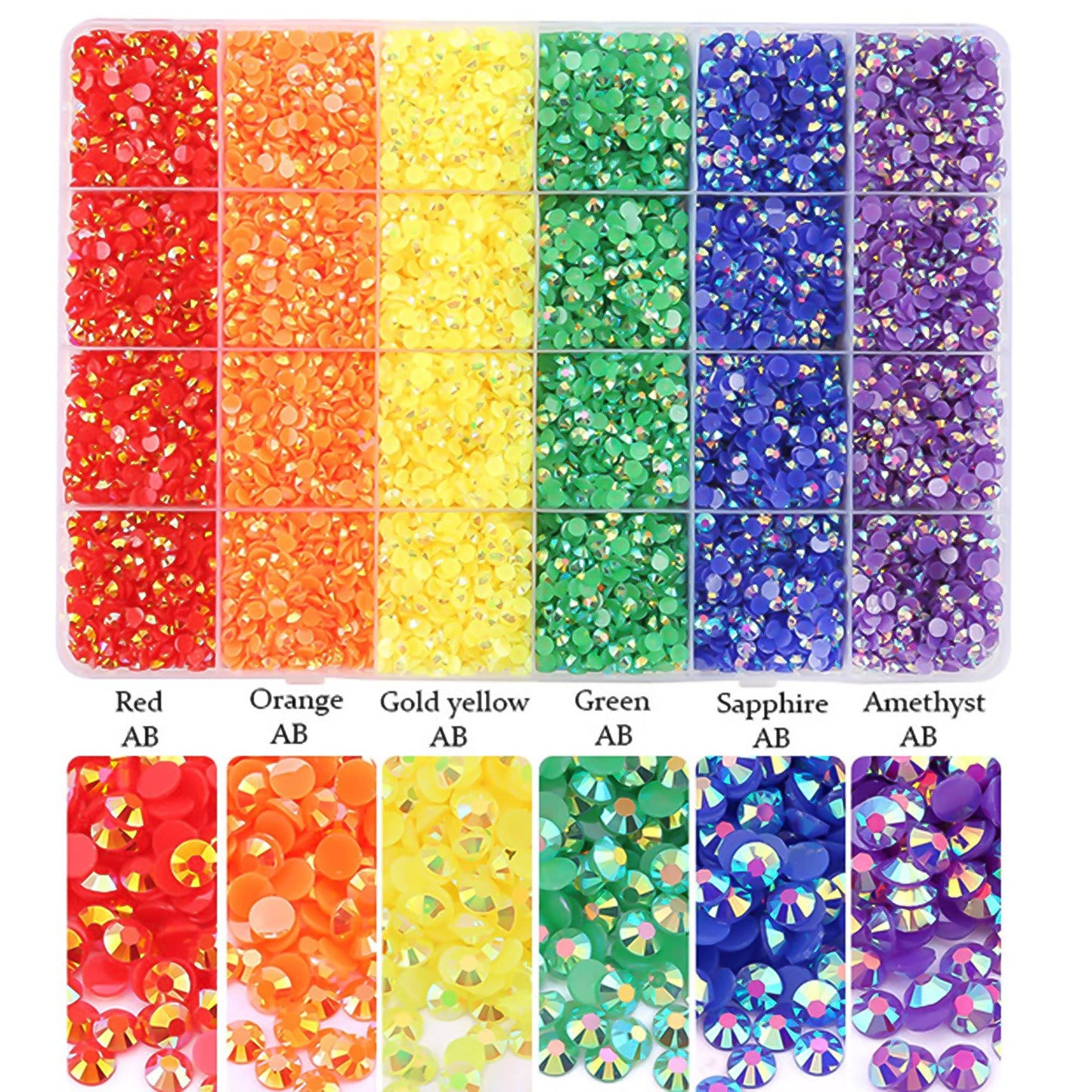 RODAKY Resin Rhinestones Kits 2/3/4/5mm Flatback Jelly Rhinestones Bulk Bedazzling Crystal Gems Beads Stone for Manicure DIY Crafts Mugs Bottles Tumblers Clothes Face Makeup (Rainbow)