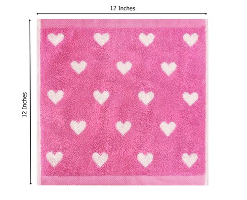 ORIGINAL KIDS Wash Cloth - Bath Time Hearts 12 Pack Washcloth Set - 100% Cotton Jacquard Colorful Absorbent Quick Dry Face Towel - Super Soft Face Cloth 12x12 inches - Pink White