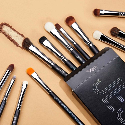 Jessup Eyeshadow Brush Set 12pcs Eye Makeup Brushes Set Professional Premium Sythetic Eye Shadow Blending Smoky Shader Concealer Brush Black T339