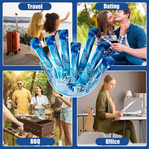 Portable Travel Size Mouthwash Packets - TSA-Approved Mini Mint Mouthwash for Adults, Alcohol & Fluoride-Free Oral Care for Air Travel, Dates & Office, 60 Individually Wrapped 0.4oz Packs