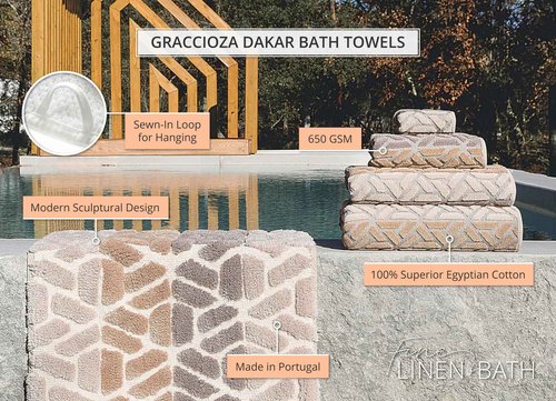 Graccioza Dakar Wash Cloth 12" x 12" - Geometric Sculptured Design in Neutral Earth Tones - Brown, Taupe, and Beige - 100% Cotton Washcloth 650 GSM - Soft Bath and Face Towel - Made in Portugal