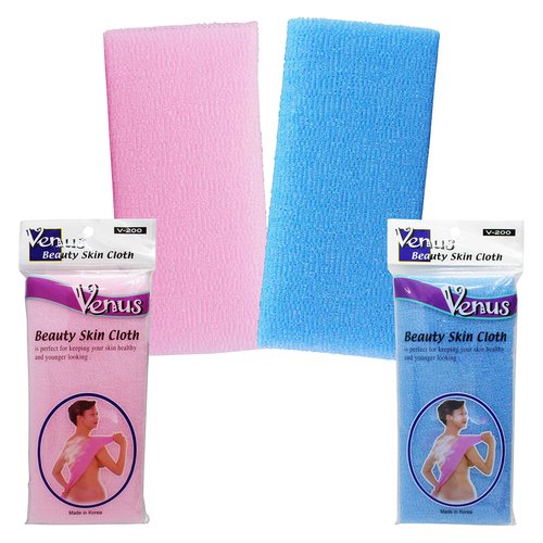 Venus Beauty Bath Shower Exfoliating Towel Cloth Nylon Mesh Korean Loofah Scrub Washcloth Back Scrubber, Assorted Colors (2 Pack)