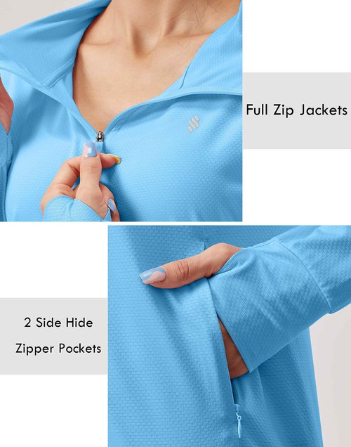 Soothfeel Women's UPF 50+ Sun Protection Hoodie Jacket Lightweight Long Sleeve Sun Shirt for Women with Pocket Hiking Outdoor Blue XL