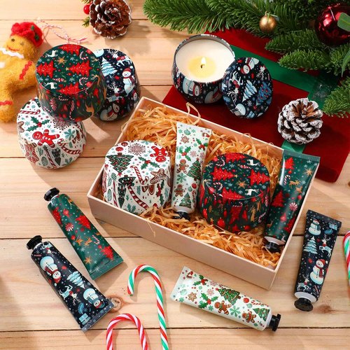 6sets/12pcs Christmas Bulk Gifts for Women 3.5oz Scented Candles & Hand Cream Lotion Set Christmas Stocking Stuffers Xmas Hand Cream Gift Relaxing Spa Set Travel Size Mini Lotion for Xmas Party Favor