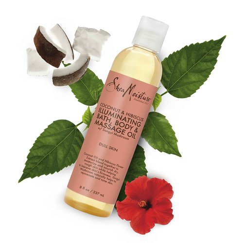 SheaMoisture Bath, Body & Massage Oil, Coconut & Hibiscus, 2-Pack – Illuminating Moisturizer for Dry Skin, 8 Oz Ea