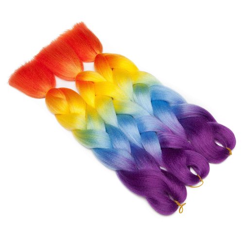 Ombre 24 inch Jumbo Braid Hair Extensions Rainbow Jumbo Box Braids Crochet Hair Long for Women Kids DIY High Temperature Synthetic Fiber 4 Tones Purple+Blue+Yellow+Orange 5 Bundles